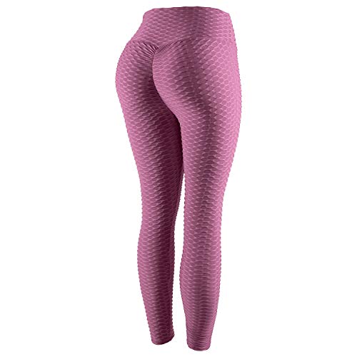 DEBAIJIA Damen Trainieren Yoga Pants Slim Fit Hohe Taille Fitness Hose Laufen Lange Leggings(Dunkel Rosa-M) von DEBAIJIA