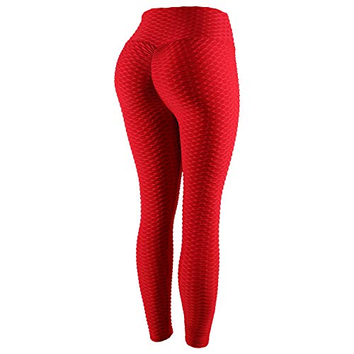 DEBAIJIA Damen Trainieren Yoga Pants Slim Fit Hohe Taille Fitness Hose Laufen Lange Leggings(Rot-M) von DEBAIJIA