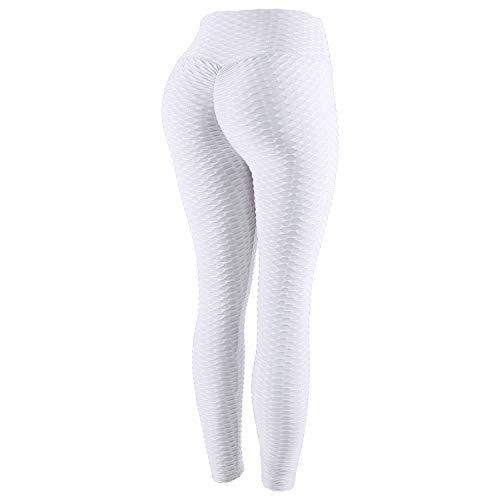 DEBAIJIA Damen Trainieren Yoga Pants Slim Fit Hohe Taille Fitness Hose Laufen Lange Leggings(Weiß-L) von DEBAIJIA