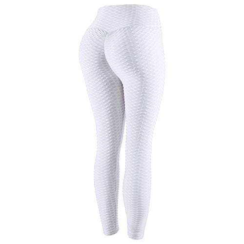DEBAIJIA Damen Trainieren Yoga Pants Slim Fit Hohe Taille Fitness Hose Laufen Lange Leggings(Weiß-XL) von DEBAIJIA