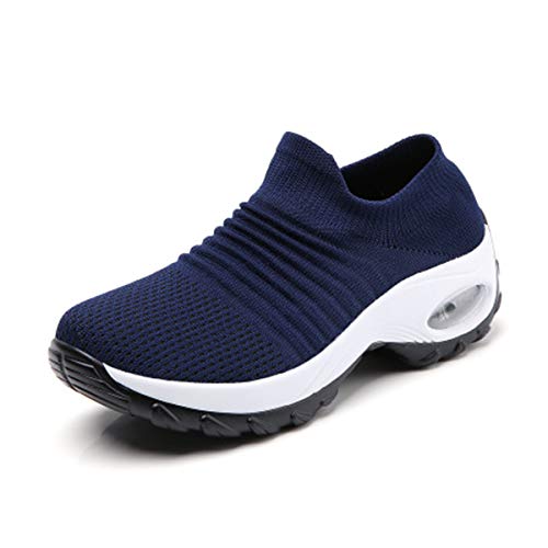DEBAIJIA Damen Turnschuhe Laufschuhe Sportschuhe Atmungsaktiv Frauen Joggingschuhe Leichte Fitness Schuhe 35 EU Blau Weiß (Etikettengröße-35) von DEBAIJIA