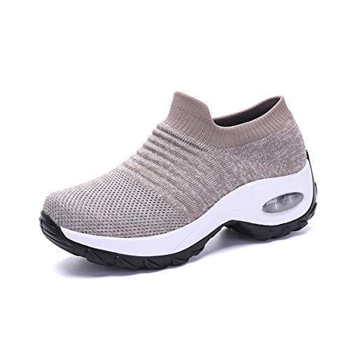 DEBAIJIA Damen Turnschuhe Laufschuhe Sportschuhe Atmungsaktiv Frauen Joggingschuhe Leichte Fitness Schuhe 35 EU Khaki (Etikettengröße-35) von DEBAIJIA
