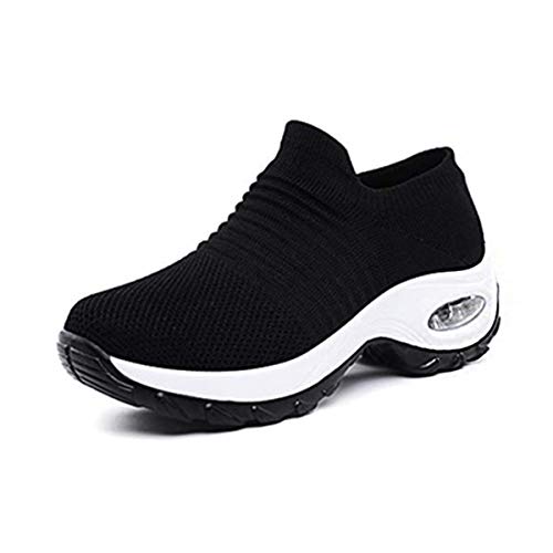 DEBAIJIA Damen Turnschuhe Laufschuhe Sportschuhe Atmungsaktiv Frauen Joggingschuhe Leichte Fitness Schuhe 35 EU Schwarz Weiß (Etikettengröße-35) von DEBAIJIA