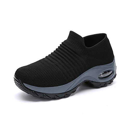 DEBAIJIA Damen Turnschuhe Laufschuhe Sportschuhe Atmungsaktiv Frauen Joggingschuhe Leichte Fitness Schuhe 35 EU Schwarz grau (Etikettengröße-35) von DEBAIJIA