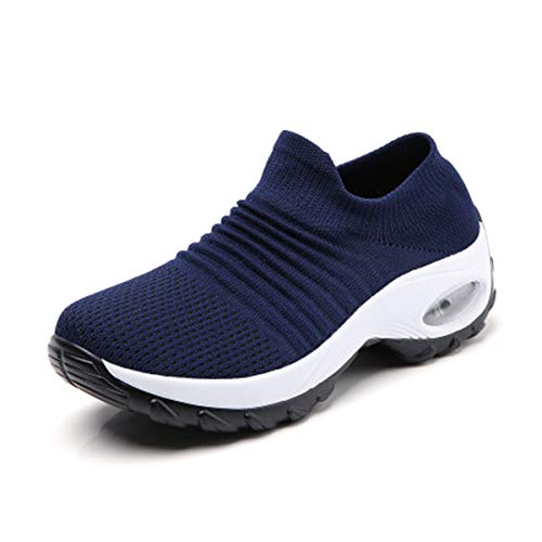 DEBAIJIA Damen Turnschuhe Laufschuhe Sportschuhe Atmungsaktiv Frauen Joggingschuhe Leichte Fitness Schuhe 37 EU Blau Weiß (Etikettengröße-37) von DEBAIJIA