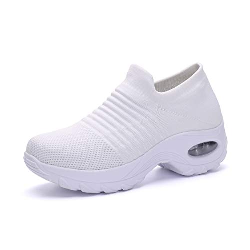 DEBAIJIA Damen Turnschuhe Laufschuhe Sportschuhe Atmungsaktiv Frauen Joggingschuhe Leichte Fitness Schuhe 37 EU Weiß (Etikettengröße-37) von DEBAIJIA