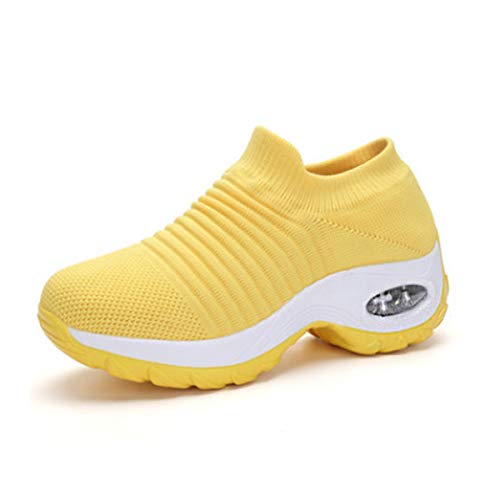 DEBAIJIA Damen Turnschuhe Laufschuhe Sportschuhe Atmungsaktiv Frauen Joggingschuhe Leichte Fitness Schuhe 39 EU Gelb (Etikettengröße-39) von DEBAIJIA