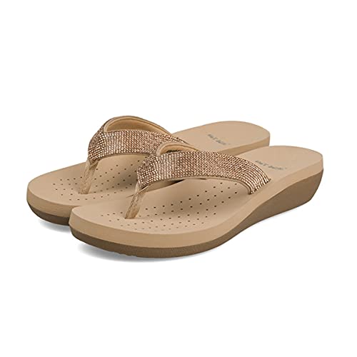 DEBAIJIA Flip Flops Sandale Damen Zehentrenner Sommer Strand Badelatschen Rutschfest Draussen Bequeme Indoor Freizeit Bath Sandale 38 EU Rose Gold von DEBAIJIA