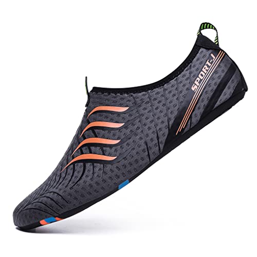 DEBAIJIA Herren Aquaschuhe Unisex Watschuhe Schnell Trocken Damen Strandschuhe Schwimmschuhe Wasserschuhe Badeschuhe Surfschuhe 42 EU Grau Orange von DEBAIJIA