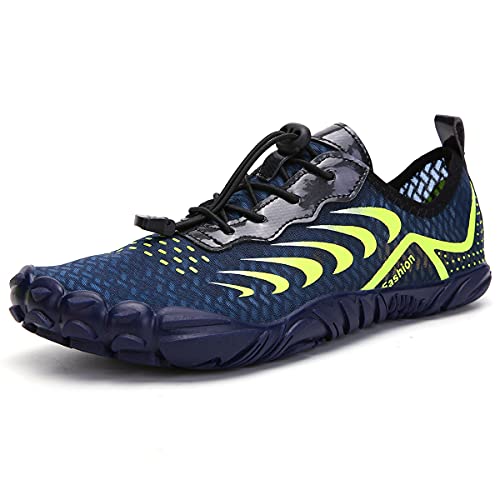 DEBAIJIA Herren Aquaschuhe Watschuhe Badeschuhe Surfschuhe Strandschuhe Arfußschuhe Wasserschuhe Schwimmschuhe 45 EU F-Dunkel Blau Grün (Etikettengröße 45 von DEBAIJIA