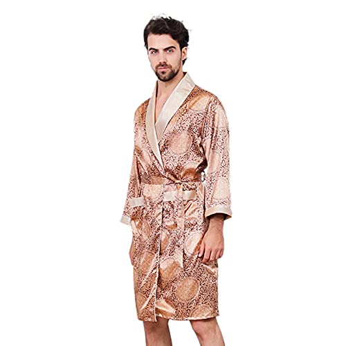 DEBAIJIA Herren Schlafanzug Morgenmantel Bademantel Pyjama Kurze Hose Seide Lang Satin Nachtwäsche Männer Hausmantel (Gold-4XL) von DEBAIJIA