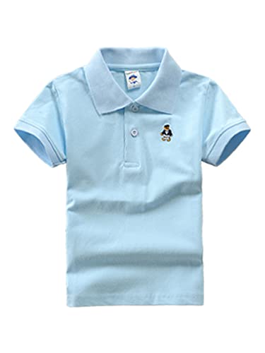 DEBAIJIA Jungen Poloshirt Kinder Kühle kurzen Ärmeln Oberteile 1-12T T Shirts Poloshirt Baumwolle Sommer Atmungsaktiv Lässig Outdoor (Hellblau-110) von DEBAIJIA