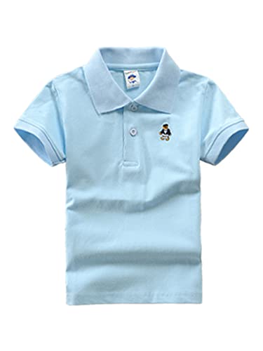 DEBAIJIA Jungen Poloshirt Kinder Kühle kurzen Ärmeln Oberteile 1-12T T Shirts Poloshirt Baumwolle Sommer Atmungsaktiv Lässig Outdoor (Hellblau-130) von DEBAIJIA