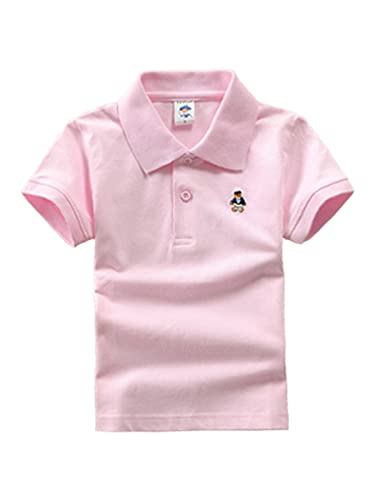 DEBAIJIA Jungen Poloshirt Kinder Kühle kurzen Ärmeln Oberteile 1-12T T Shirts Poloshirt Baumwolle Sommer Atmungsaktiv Lässig Outdoor (Hellrosa-120) von DEBAIJIA