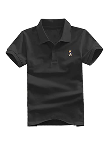 DEBAIJIA Jungen Poloshirt Kinder Kühle kurzen Ärmeln Oberteile 1-12T T Shirts Poloshirt Baumwolle Sommer Atmungsaktiv Lässig Outdoor (Schwarz-160) von DEBAIJIA