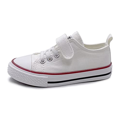 DEBAIJIA Kind Segeltuchschuhe Sneaker Junge Laufschuhe Turnschuhe Mädchen Sportschuhe rutschfeste Freizeitschuhe Straßenlaufschuhe EU 21.5-A-Weiß von DEBAIJIA