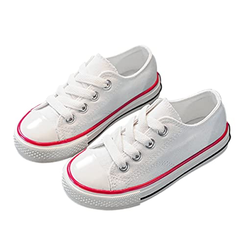 DEBAIJIA Kind Segeltuchschuhe Sneaker Junge Laufschuhe Turnschuhe Mädchen Sportschuhe rutschfeste Freizeitschuhe Straßenlaufschuhe EU 30.5-A-Weiß Rot von DEBAIJIA