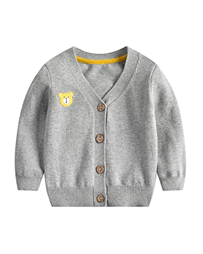 DEBAIJIA Kinder Baby Strickjacken 0-12T Mädchen Jacke Strickjacke Pullover Warm Kleinkind Lange Ärmel Winter Junge Verdicken Herbst Baumwolle(Einfarbig-Grau-120) von DEBAIJIA