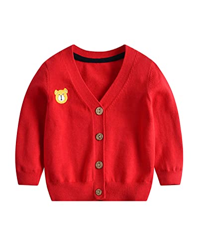 DEBAIJIA Kinder Baby Strickjacken 0-12T Mädchen Jacke Strickjacke Pullover Warm Kleinkind Lange Ärmel Winter Junge Verdicken Herbst Baumwolle(Einfarbig-Rot-90) von DEBAIJIA