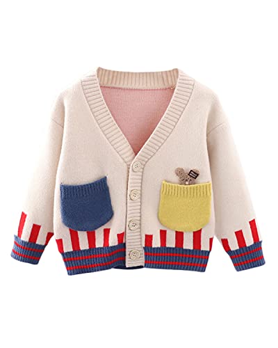 DEBAIJIA Kinder Baby Strickjacken 0-12T Mädchen Jacke Strickjacke Pullover Warm Lange Ärmel Kleinkind Junge Verdicken Baumwolle Winter Herbst(Gelb-110) von DEBAIJIA