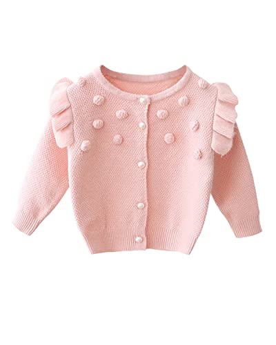 DEBAIJIA Kinder Baby Strickjacken 0-12T Mädchen Jacke Strickjacke Pullover Warm Lange Ärmel Kleinkind Junge Winter Verdicken Herbst Baumwolle(A-Rosa-80) von DEBAIJIA