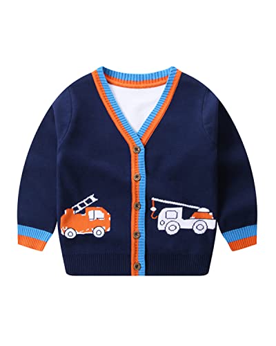 DEBAIJIA Kinder Baby Strickjacken Mädchen Jacke 0-12T Strickjacke Pullover Warm Lange Ärmel Kleinkind Herbst Junge Verdicken Winter Baumwolle(Auto-Marine Blau-100) von DEBAIJIA