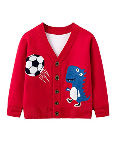 DEBAIJIA Kinder Baby Strickjacken Mädchen Jacke Strickjacke 0-12T Pullover Ärmel Warm Lange Herbst Kleinkind Junge Verdicken Winter Baumwolle(Dinosaurier-Rot-110) von DEBAIJIA