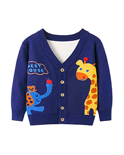 DEBAIJIA Kinder Baby Strickjacken Mädchen Jacke Strickjacke 0-12T Pullover Ärmel Warm Lange Herbst Kleinkind Junge Verdicken Winter Baumwolle(Giraffe-Marine Blau-110) von DEBAIJIA