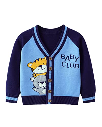 DEBAIJIA Kinder Baby Strickjacken Mädchen Jacke Strickjacke 0-12T Pullover Ärmel Warm Lange Herbst Kleinkind Junge Verdicken Winter Baumwolle(Tiger-Blau-130) von DEBAIJIA