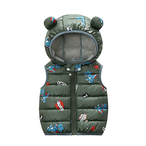 DEBAIJIA Kinder Daunenweste Steppweste mit Kapuze Gilet Kind Armellose Jacke Reißverschluss Weste Winter Jungen Mädchen Warmhalten (Armee Grün-80) von DEBAIJIA