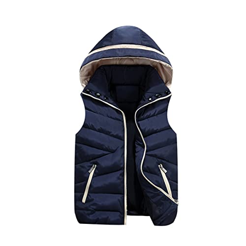 DEBAIJIA Kinder Daunenweste Steppweste mit Kapuze Gilet Kind Armellose Reißverschluss Jacke Weste Winter Jungen Mädchen Warmhalten (Marineblau-XL) von DEBAIJIA