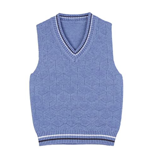 DEBAIJIA Kinder Pullunder Gestrickte Baby Strickpullover 0-10T Kleinkind Strickweste Junge Ärmellos Frühling Pullover Mädchen Warm Herbst (B-Blau-90) von DEBAIJIA