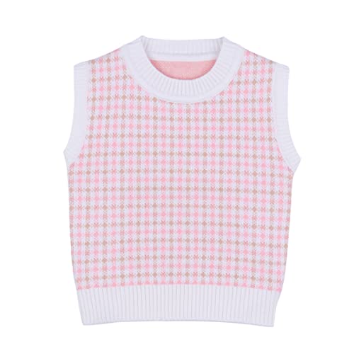 DEBAIJIA Kinder Pullunder Gestrickte Baby Strickpullover 0-10T Kleinkind Strickweste Junge Ärmellos Pullover Mädchen Warm Frühling Herbst (A-Rosa-100) von DEBAIJIA