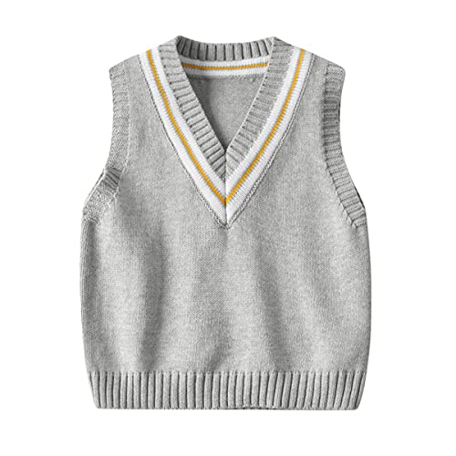 DEBAIJIA Kinder Pullunder Gestrickte Baby Strickpullover 0-10T Kleinkind Strickweste Junge Ärmellos Pullover Mädchen Warm Herbst Frühling (Grau-80) von DEBAIJIA