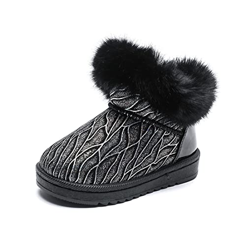 DEBAIJIA Kinder Schneestiefel Jungen Warm Winter-Bootie Gefütterte Stiefel Mädchen Winterstiefel Schlupfstiefel Rutschfest Kurze Stiefel Weiche 27 EU A-Schwarz von DEBAIJIA