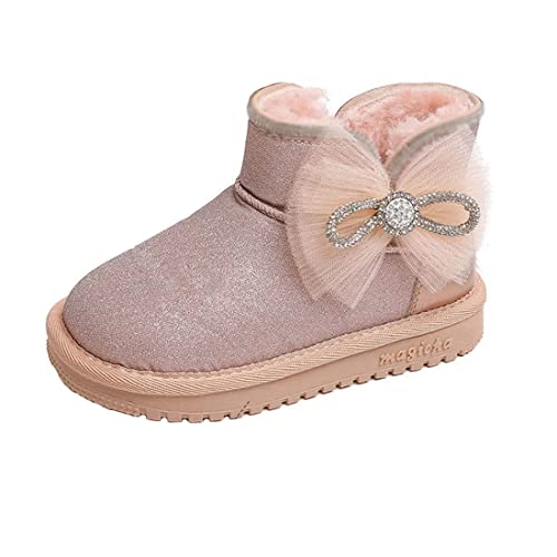 DEBAIJIA Kinder Schneestiefel Jungen Warm Winter-Bootie Gefütterte Stiefel Mädchen Winterstiefel Schlupfstiefel Rutschfest Kurze Stiefel Weiche 30 EU B-Rosa von DEBAIJIA