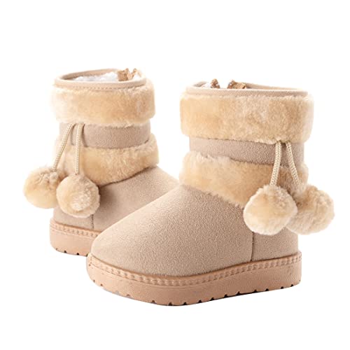 DEBAIJIA Kinder Schneestiefel Jungen Warm Winter-Bootie Gefütterte Stiefel Mädchen Winterstiefel Weiche Schlupfstiefel Rutschfest ​Kurze Stiefel 19 EU A-Beige von DEBAIJIA