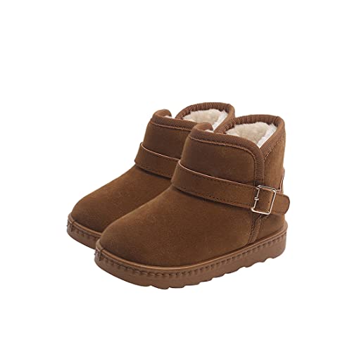 DEBAIJIA Kinder Schneestiefel Jungen Warm Winter-Bootie Gefütterte Stiefel Mädchen Winterstiefel Weiche Schlupfstiefel Rutschfest ​Kurze Stiefel 22.5 EU C-Braun von DEBAIJIA