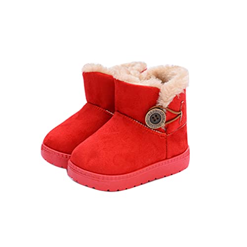 DEBAIJIA Kinder Schneestiefel Jungen Warm Winter-Bootie Gefütterte Stiefel Mädchen Winterstiefel Weiche Schlupfstiefel Rutschfest ​Kurze Stiefel 27.5 EU B-Rot von DEBAIJIA