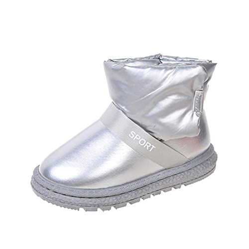 DEBAIJIA Kinder Schneestiefel Jungen Warm Winter-Bootie Gefütterte Stiefel Weiche Mädchen Winterstiefel Schlupfstiefel Rutschfest ​Kurze Stiefel 32.5 EU A-Silber von DEBAIJIA