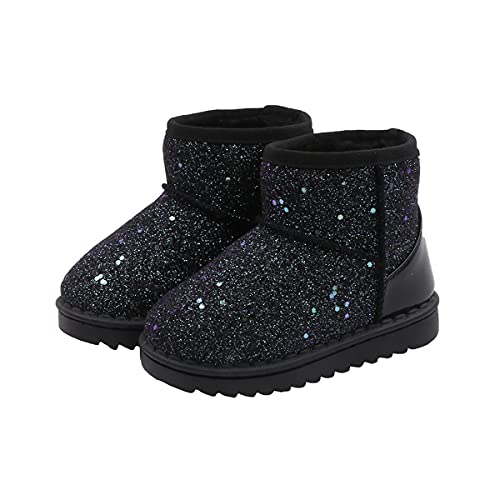 DEBAIJIA Kinder Schneestiefel Mädchen Warm Winter-Bootie Gefütterte Stiefel Jungen Winterstiefel Schlupfstiefel Kurze Stiefel 35 EU Schwarz (Etikettengröße 35) von DEBAIJIA