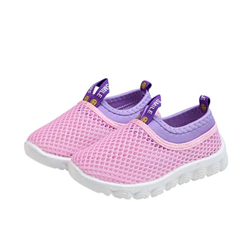 DEBAIJIA Kleinkindschuhe 1-4T Baby First-Walking Kinderschuhe Streifen Kleinkind Weiche Sohle Netz Atmungsaktives TPR-Material 27/28 EU Pink (Etikettengröße-29) von DEBAIJIA