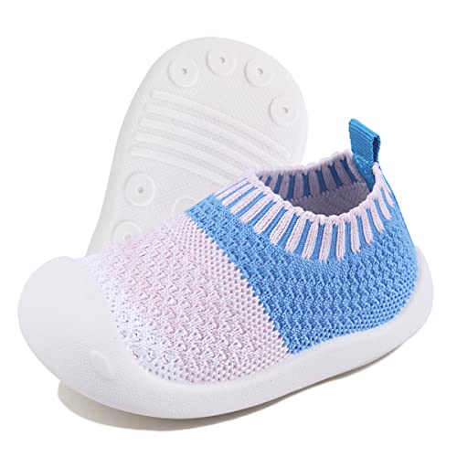 DEBAIJIA Kleinkindschuhe 1-5T Baby First-Walking Kinderschuhe TPR Material Sneakers Weiche Sohle rutschfeste Atmungsaktive Leichte EU 18.5 Blau Rosa (Etikettengröße 14) von DEBAIJIA