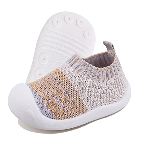 DEBAIJIA Kleinkindschuhe 1-5T Baby First-Walking Kinderschuhe TPR Material Sneakers Weiche Sohle rutschfeste Atmungsaktive Leichte EU 19.5 Gelb(Etikettengröße 16) von DEBAIJIA