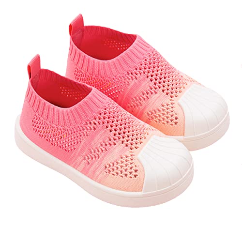 DEBAIJIA Kleinkindschuhe 1-7T Baby First-Walking Kinderschuhe PVC-Material Farbverlauf Weiche Sohle Rutschfestes Netz Leichtes 23/24 EU Rose Rot (Etikettengröße-23) von DEBAIJIA