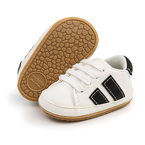 DEBAIJIA Lauflernschuhe Baby 0-18M Kinder Kleinkindschuhe Jungen Kinderschuhe Leichtes Mädchen Turnschuhe Atmungsaktives rutschfeste 17 EU Weiß Schwarz (Etikettengröße 0-6) von DEBAIJIA