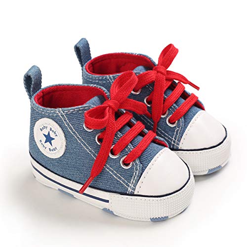 DEBAIJIA Lauflernschuhe Baby Segeltuchschuhe 0-6M Kinder Turnschuhe Jungen Leichtes Leinen Schuhe Mädchen Weiche Sohle 17 EU Blau (Etikettengröße 1) von DEBAIJIA