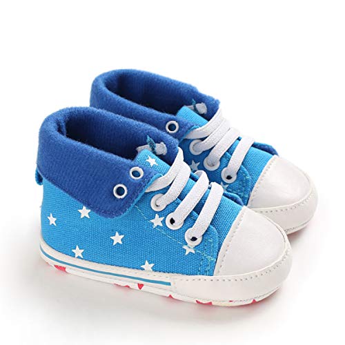 DEBAIJIA Lauflernschuhe Baby Segeltuchschuhe 0-6M Kinder Turnschuhe Jungen Leichtes Leinen Schuhe Mädchen Weiche Sohle 17 EU Blau (Etikettengröße 1) von DEBAIJIA