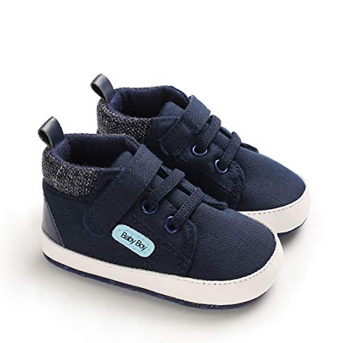 DEBAIJIA Lauflernschuhe Baby Segeltuchschuhe 0-6M Kinder Turnschuhe Jungen Leichtes Leinen Schuhe Mädchen Weiche Sohle 17 EU Dunkelblau (Etikettengröße 1) von DEBAIJIA