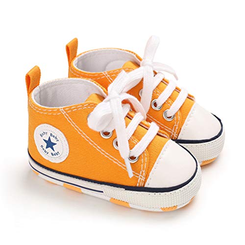 DEBAIJIA Lauflernschuhe Baby Segeltuchschuhe 0-6M Kinder Turnschuhe Jungen Leichtes Leinen Schuhe Mädchen Weiche Sohle 17 EU Dunkelgelb (Etikettengröße 1) von DEBAIJIA